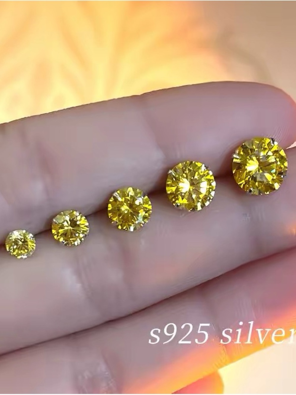 Yellow Round Cubic Zirconia Stud Earrings